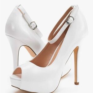 Women’s white patent leather platform heels